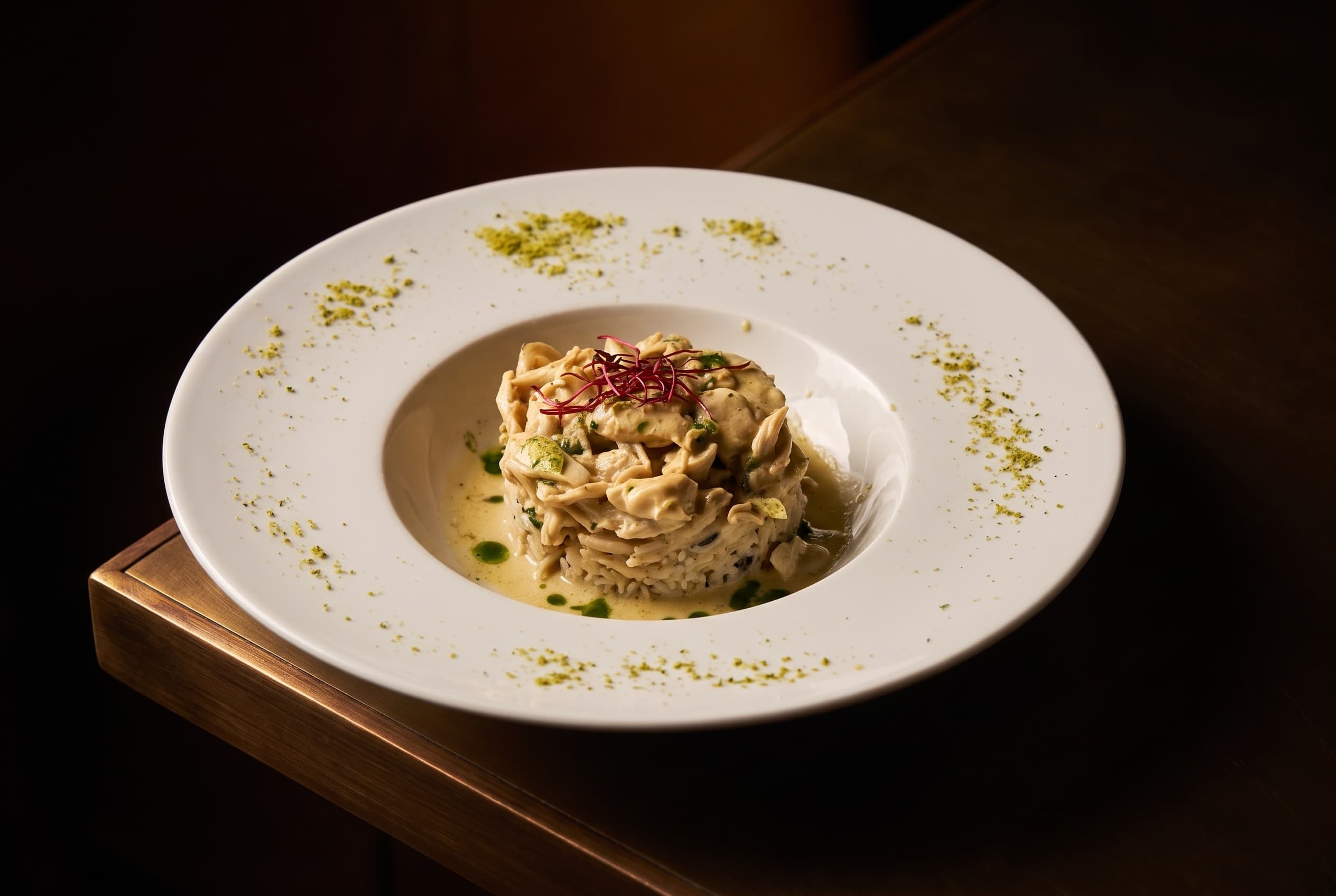 Riso basmati con stracetti di pollo al curry e germogli di barbabietola