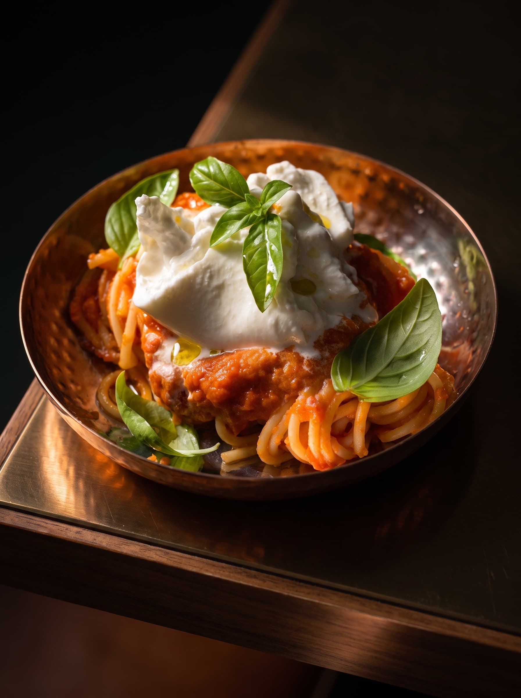Spaghettoni al pomodoro con burrata e basilico